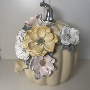 Martha Stewart Magnolia Flower Pumpkin Thanksgiving Fall Pastels Silver Stem
